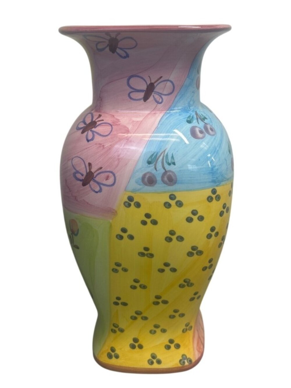 Favanol Hand Painted Ceramic Vase Floral Butterfly Multicolor Home Decor Accent